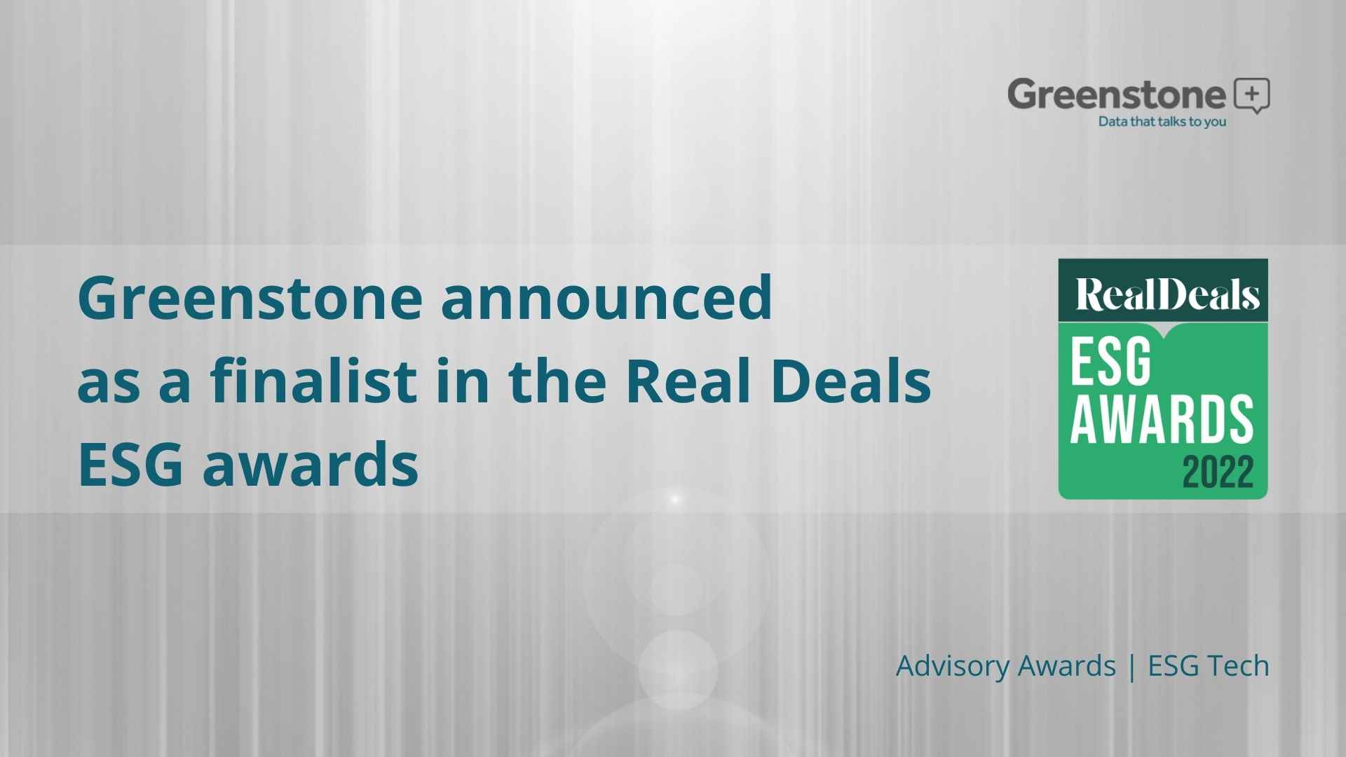 Greenstone announced as a finalist in the Real Deals ESG awards